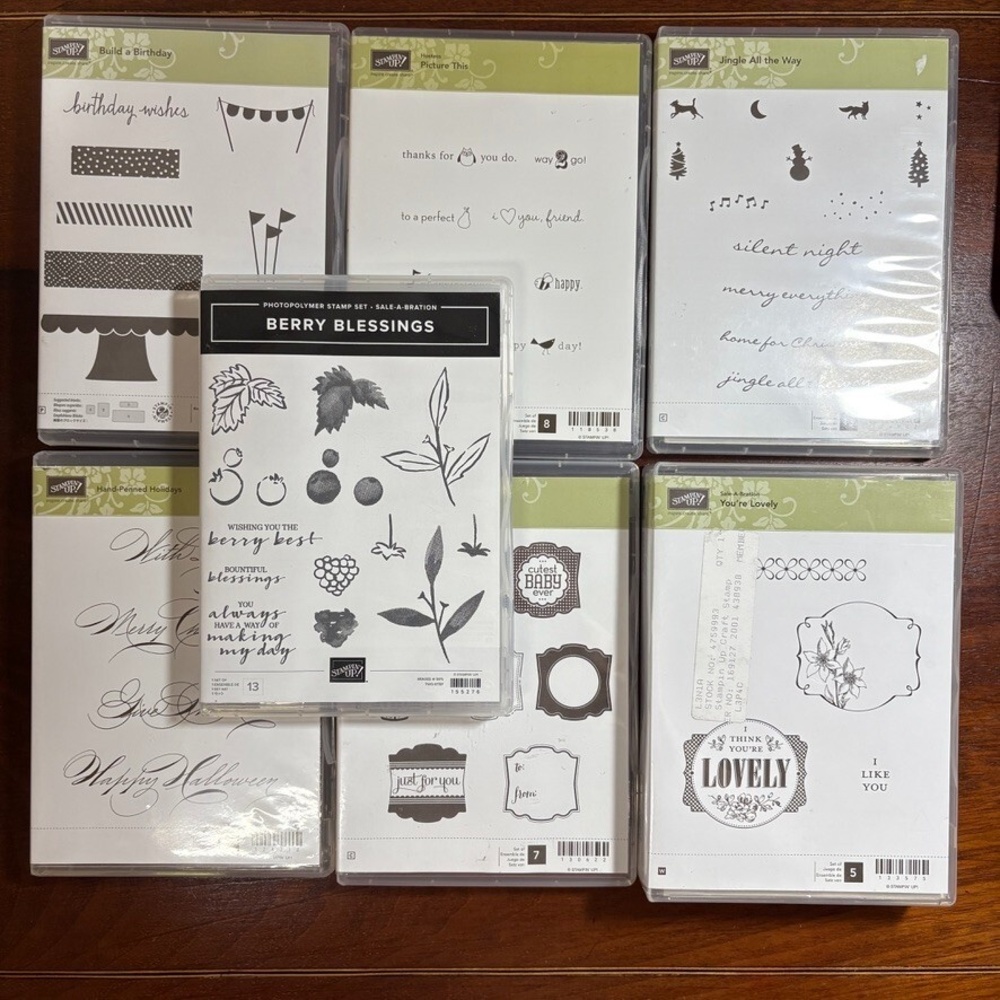 Stampin Up Stamp Set Lot Berry Blessings Jingle All the Way Birthday Holiday 7pc